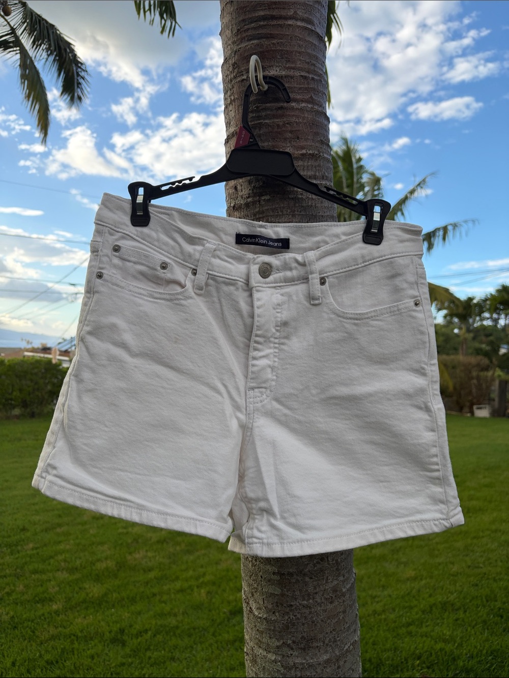 Calvin Klein White Denim Shorts - Classic Five-Pocket